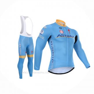 2015 Ropa Ciclismo Astana Azul Claro Mangas Largas y Culotte Lunga