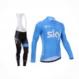 2014 Ropa Ciclismo Sky Blanco Azur Mangas Largas y Culotte Lunga