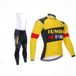 2021 Ropa Ciclismo Jumbo Visma Amarillo Mangas Largas y Culotte Lunga