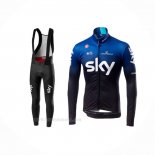 2019 Ropa Ciclismo Sky Azul Negro Mangas Largas y Culotte Lunga