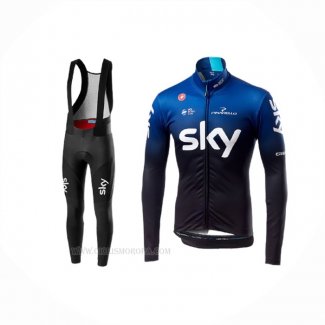 2019 Ropa Ciclismo Sky Azul Negro Mangas Largas y Culotte Lunga