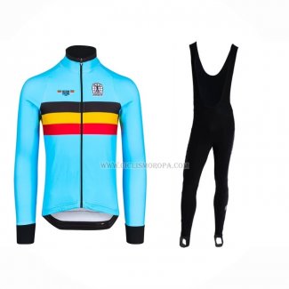 2023 Ropa Ciclismo Belgica Azul Claro Mangas Largas y Culotte Largo